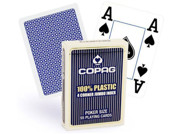 Copag Kortspil Pokersize Blå 100% plast Store tal 52 kort 
