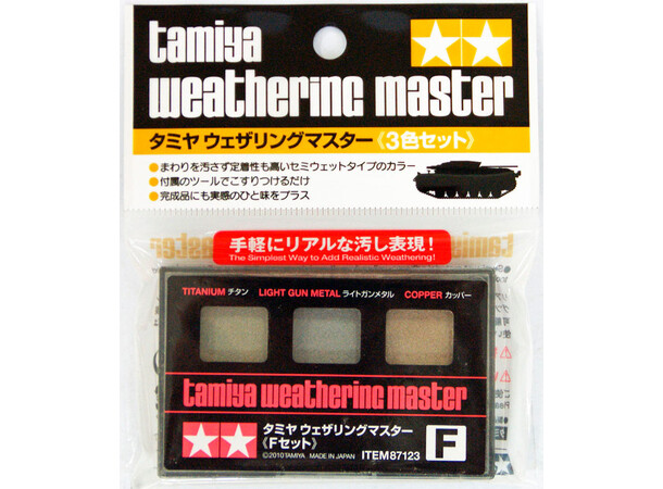 Tamiya Weathering Master F-sæt Titanium, lys gunmetal, kobber 
