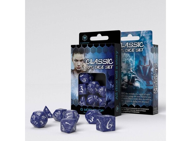 RPG Dice Set Kobolt/Hvid Terninger til rollespil - 7 stk 