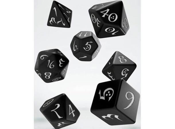 RPG Dice Set, sort, 7 stk. Sæt terninger til rollespil 