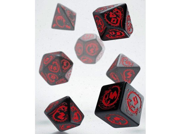 RPG Dice Set Dragons sort/rød Terninger til rollespil - 7 stk 