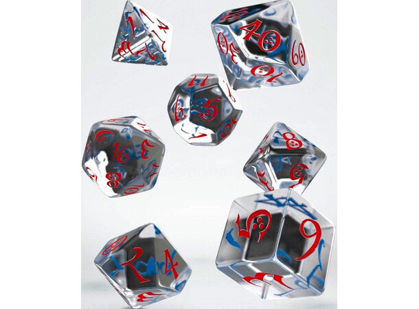 RPG Dice Set gennemsigtigt/rødt/blåt Terninger til rollespil - 7 stk 