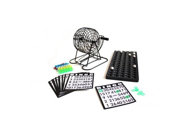 Bingo-spil Komplet Med metalbur, bræt og klodser 