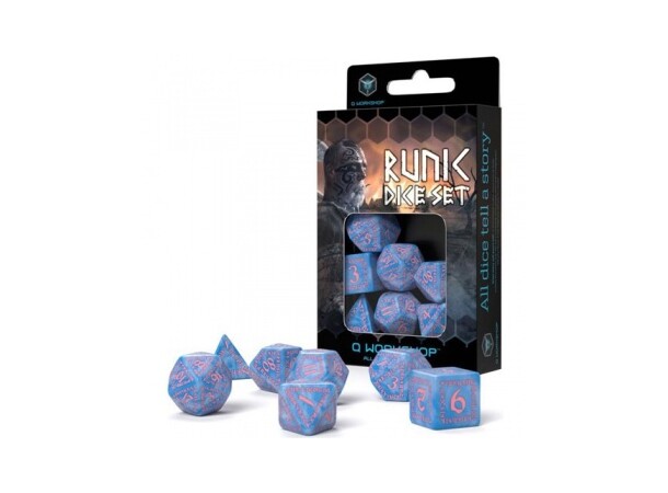 RPG Dice Set Runic Blue/Pink 7 stk Terninger til rollespil 