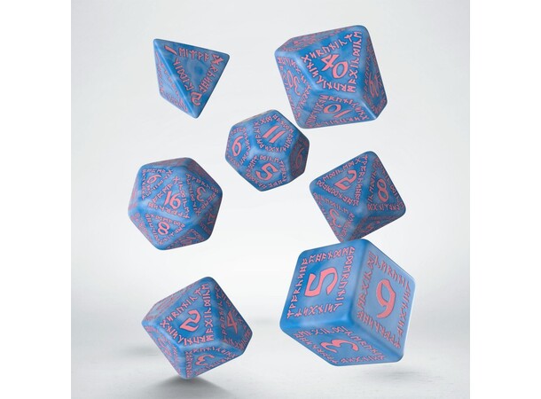 RPG Dice Set Runic Blue/Pink 7 stk Terninger til rollespil 