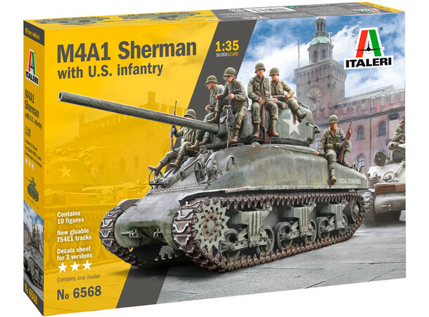 M4A1 Sherman med amerikansk infanteri Italeri 1:35 byggesæt 