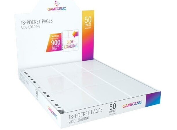 Plastlomme 18-Pocket Side Load Hvid x50 Gamegenic - Passer Double Sleeve 