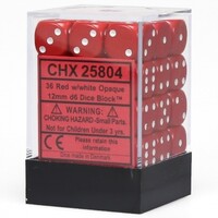 Terning D6 12 mm 36 stk Rød/Hvid Chessex 25804 D6 Dice Block