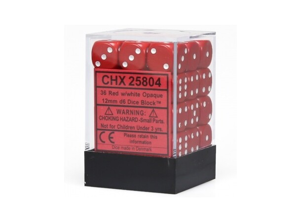 Terning D6 12 mm 36 stk Rød/Hvid Chessex 25804 D6 Dice Block 