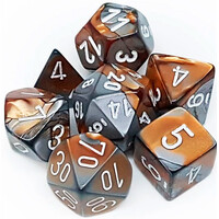 RPG Dice Set kobber-stål/hvid – 7 stk Chessex 26424 Gemini kobber-stål/hvid