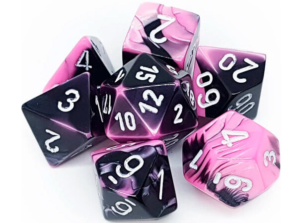 RPG Dice Set sort-lyserød/hvid - 7 stk Chessex 26430 Gemini Sort-Lyserød/Hvid 