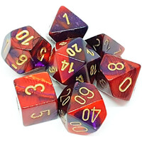 RPG Dice Set Lilla-Rød/Guld - 7 stk Chessex 26426 Gemini Lilla-Rød/Guld