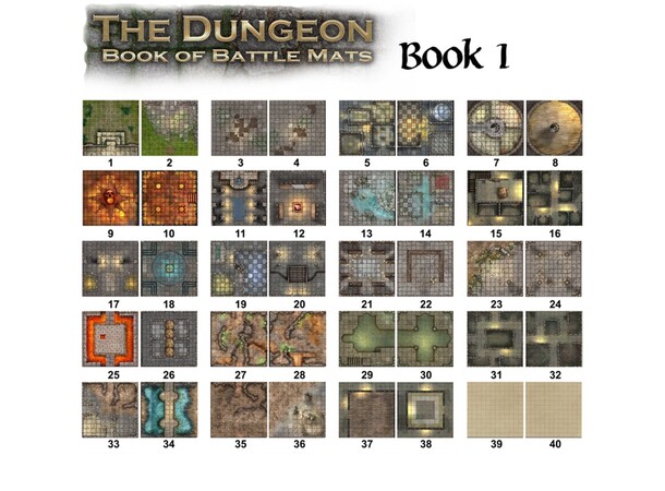 Book Of Battlemats DUNGEON - 80 sider Spiralbundet - 2,5 cm rutemønster 