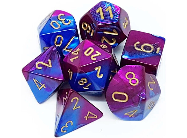 RPG Dice Set Blå-Lilla/Guld - 7 stk Chessex 26428 Gemini Blå-Lilla/Guld 
