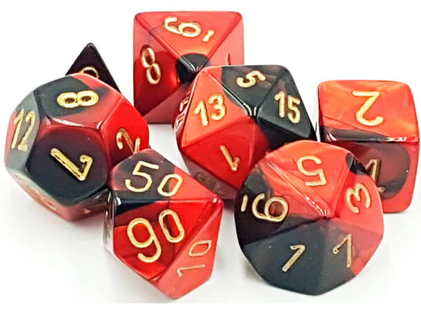RPG Dice Set sort-rød/guld - 7 stk Chessex 26433 Gemini Sort-Rød/Guld 