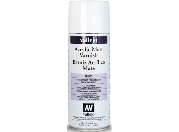 Vallejo Acrylic Matt Varnish 400ml spray Klarlak – Beskyt modeller malet m/ akryl 