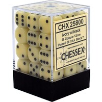 Terning D6 12 mm 36 stk. Elfenben/Sort Chessex 25800 D6 Dice Block
