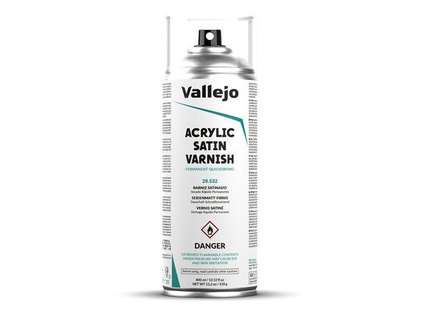 Vallejo Acrylic Satin Varnish 400 ml Satineret/halvmat klarlak i spraydåse 