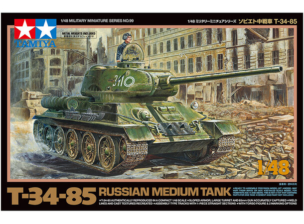 Russian Medium Tank T-34-85 Tamiya 1:48 byggesæt 