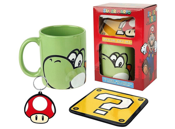 Super Mario Yoshi Gift Set Kop + underlag + nøglering 