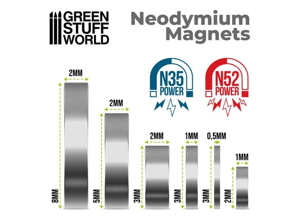 Neodymium-magnet 8x2 mm - 50 stk Green Stuff World 