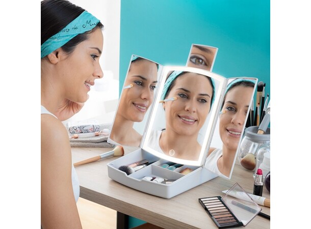 Panomir 3-i-1 LED-makeup-spejl/æske 