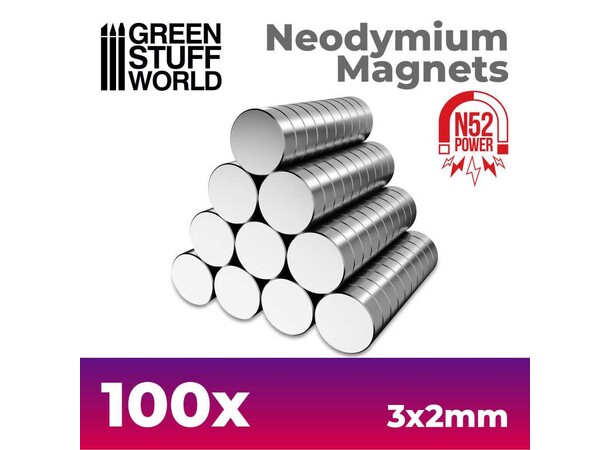 Neodymium-magnet 3x2 mm - 100 stk Green Stuff World 