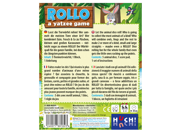 Rollo Yatzee Game Terningspil Dansk udgave 