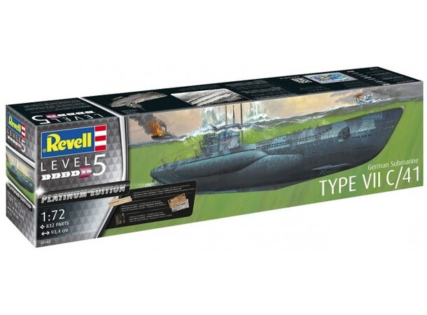 Tysk ubåd Type VII C/41 Platinum Revell 1:72 byggesæt 