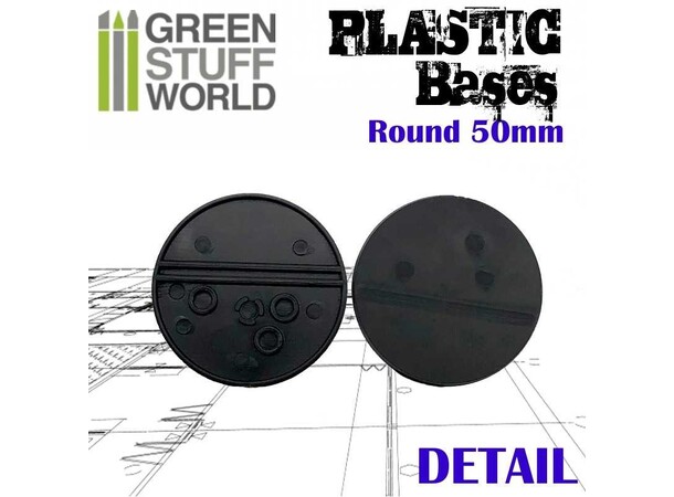 Plastbaser Sort Rund - 50 mm (5 stk) Green Stuff World 