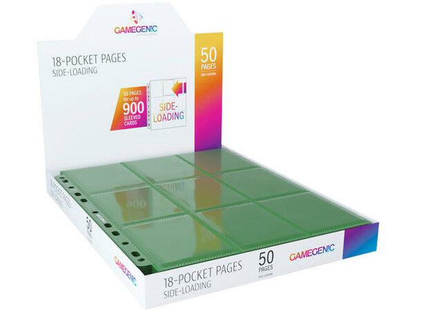 Plastlomme 18-Pocket Side Load Grøn x50 Gamegenic - Passer Double Sleeve 