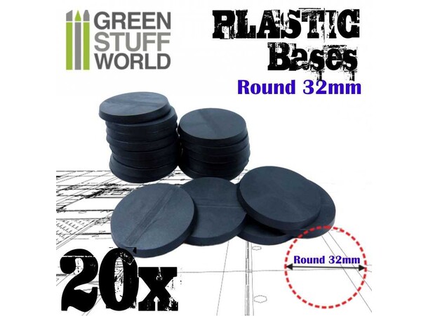 Plastbaser Sort Rund - 32 mm (20 stk) Green Stuff World 