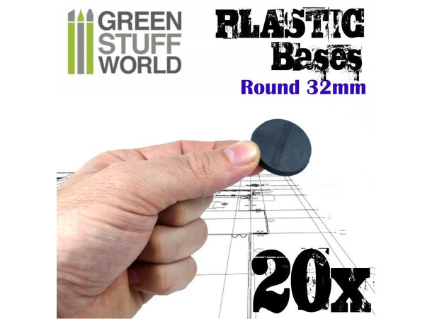 Plastbaser Sort Rund - 32 mm (20 stk) Green Stuff World 