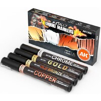 AK Metallic Liquid Markers - 4 stk Krom, Guld, Gammel bronze, Kobber
