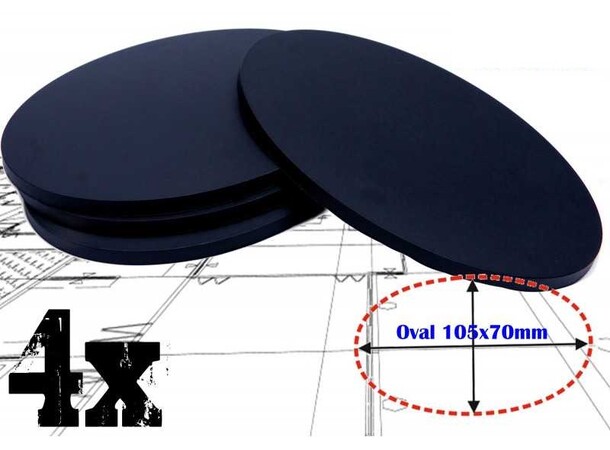 Plastbaser Sort Oval 105x70 mm (4 stk) 