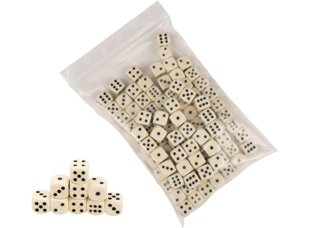 Terning D6 hvid/sort 100 stk 