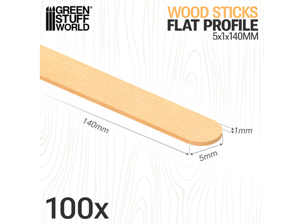 Flat Birch Wood Strips 5 mm x 100 Green Stuff World 