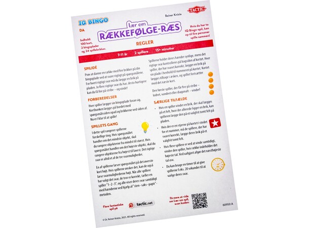 Lær om Rækkefølge Ræs IQ Bingo Brætspil Dansk udgave 