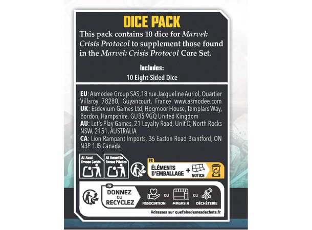 Marvel Crisis Protocol Dice Set (2025) Ekstra terningsæt - 10 terninger (2025) 