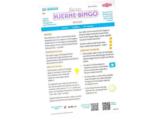 Lær om Hjernebingo IQ Bingo Brætspil Dansk udgave 