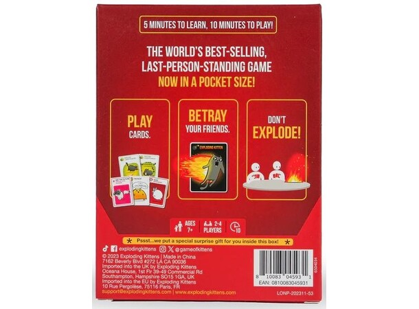 Exploding Kittens - Rejseudgave Grab & Game Edition - Dansk udgave 