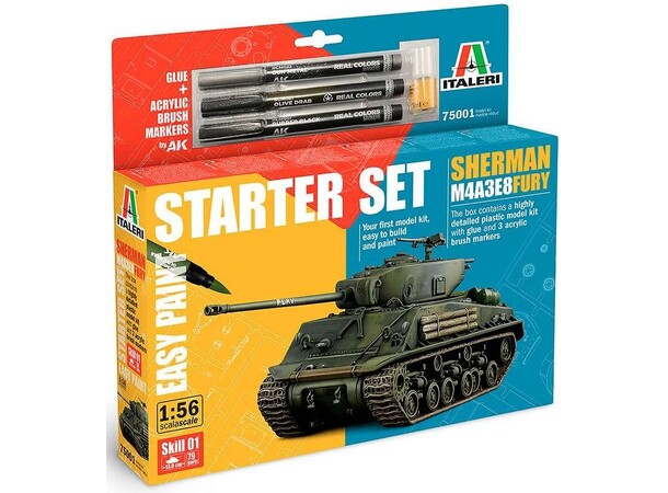 M4A3E8 Sherman Fury Starter Set Italeri 1:56 Byggesæt 