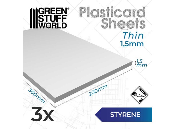 Styrene Sheets 1,5 mm - 3 stk Green Stuff World 