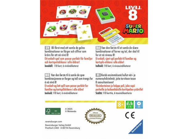 Super Mario Level 8 Kortspil Dansk udgave 