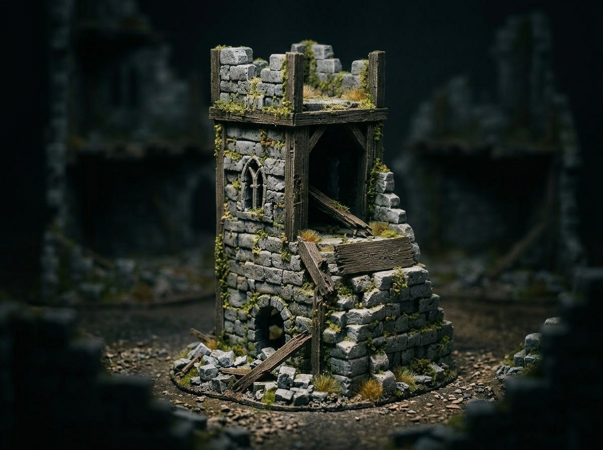 Færdigbygget og malet ruin